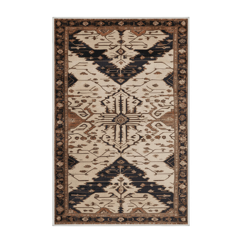 Tapis beige lavable à la machine, Rectangle de 5 pi x 8 pi