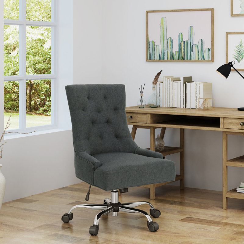 Chaise de bureau gris foncé, capitonnage à point de diamant, chaise pivotante à hauteur réglable avec, couleur, roulement