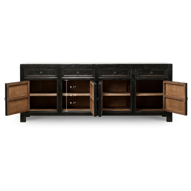 Buffet quatre tiroirs vieilli naturel 93 x 18 x 35 H, Noir mat