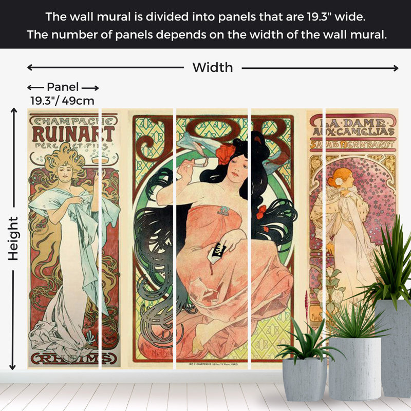 Murale abstraite pelez et collez - Femmes par Alphonse Mucha, L 38 po x L 27 po