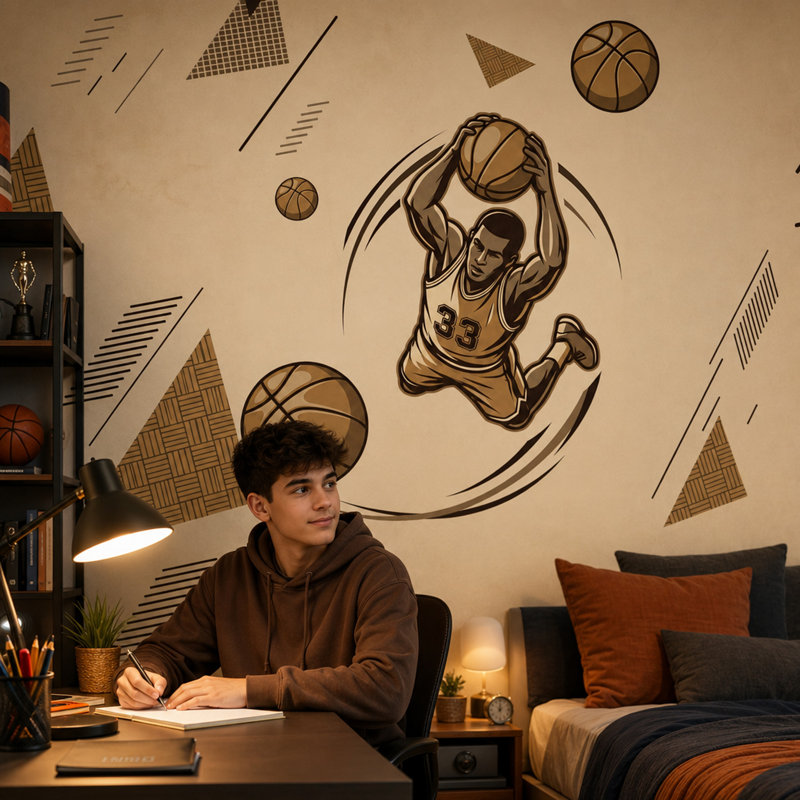 Décoration murale amovible Basketball, 140 po x 108 po, Texturé non collé
