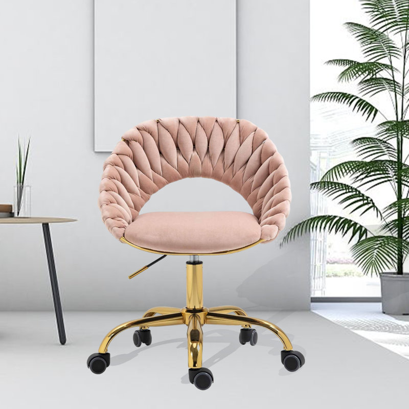 Chaise de travail en cuir véritable Quadry, Rose