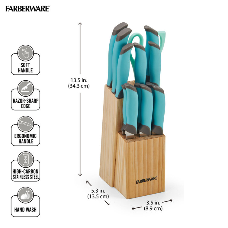 Farberware 14-Piece Cutlery Set-Soft Grip, Aqua/Grey 5239772