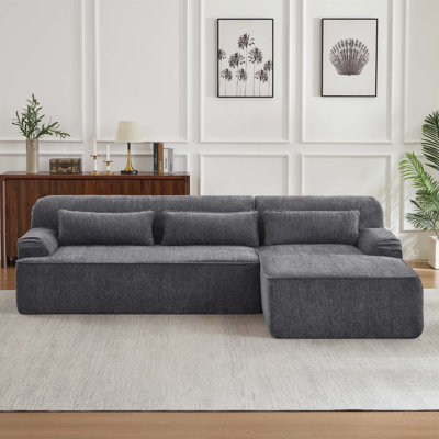 Chenille L-Shape Luxury Sectional Oversized Sofa, Minimalist Design, Comfy Sleeper Couch For Living Room, Apartment & Reception Spaces, No Assembly Required