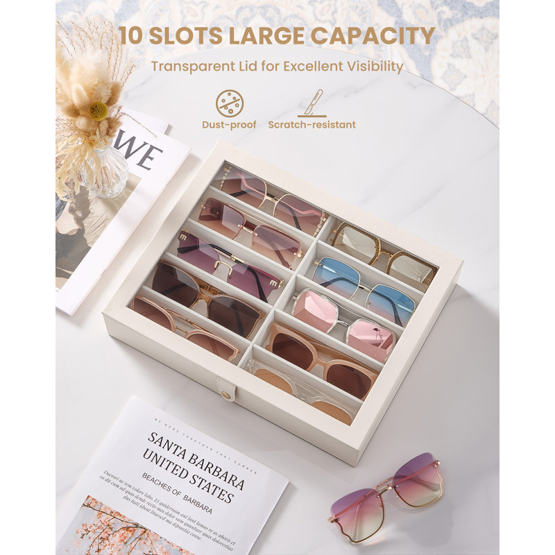 Présentoir à lunettes à 1 couche, boîte de rangement pour lunettes de soleil à 10 fentes