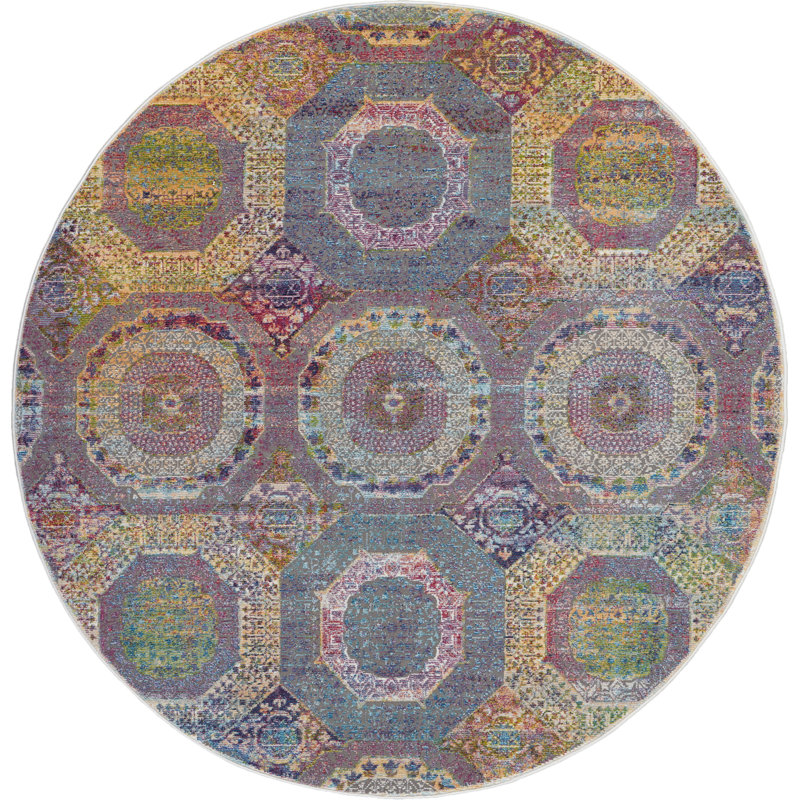 Bungalow Rose Geometric Indoor Rug, Round 6'