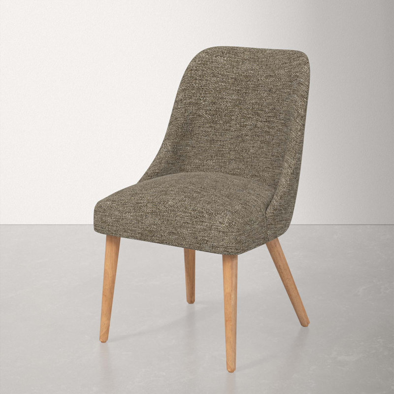 Chaise en bois massif Lozelle, Bois naturel, Sustain® Milsap en tweed granit