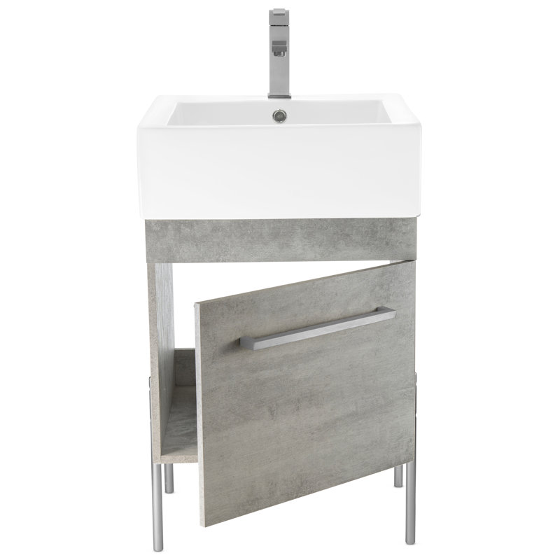 Taft Avenue 20'' Single Bathroom Vanity with Solid Surface Top, Polished Chrome, Gray Marble