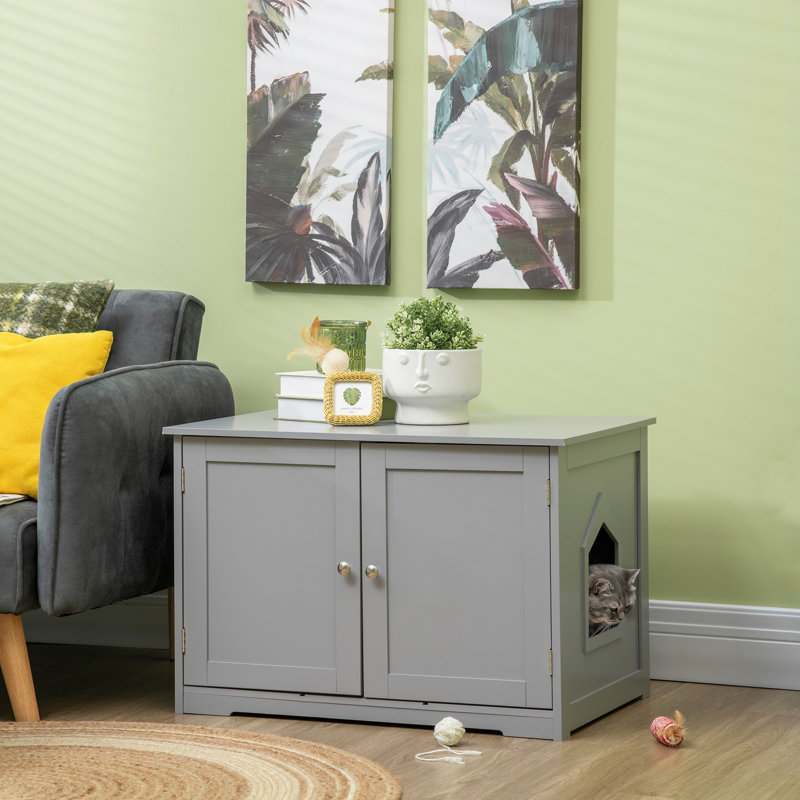 Armoire à litière moderne pour chat gris foncé, avec cloison mobile et réglable pour espace de rangement caché