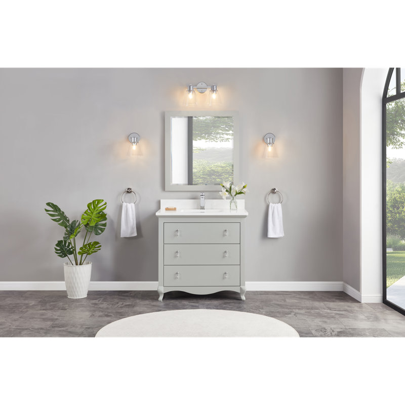 36" Cadet Finish Solid Wood Sink Vanity  With 1' Artificial Stone Top, Silver