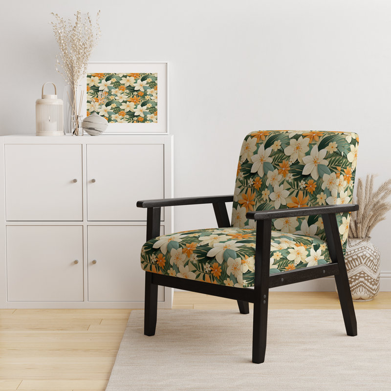 Fauteuil rembourré d'appoint tropical D, Manguier à motif tropical II