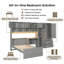 Lit mezzanine simple en bois avec bureau intégré, garde-robe, tablettes et tiroirs, éclairage à DEL intégré, meuble tout-en-un complet pour la chambre à coucher, conception peu encombrante-2064485481