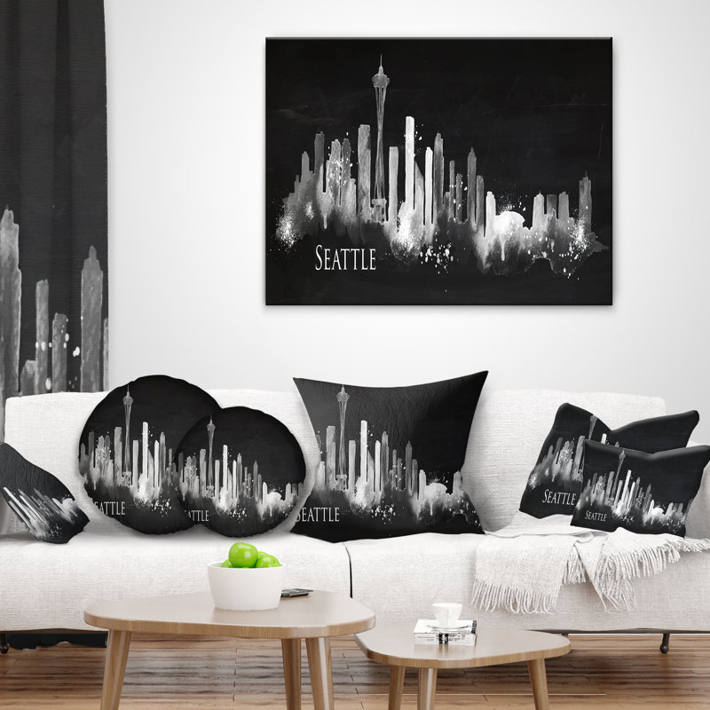 Coussin Seattle - Silhouette, 18 po x 18 po, Coussin décoratif, Noir