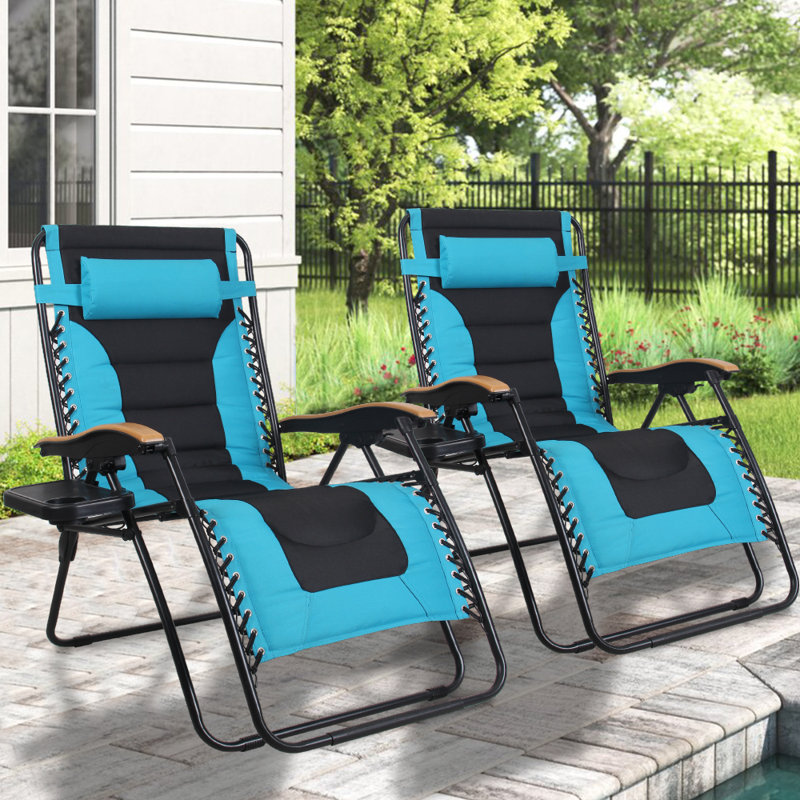 Chaise rembourrée inclinable zéro gravité avec coussin, Bleu clair