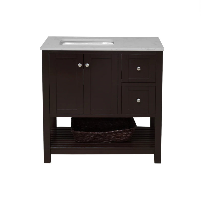 Ensemble de meuble-lavabo simple 36 po Binne, Chocolat, Carrara d'ingénierie