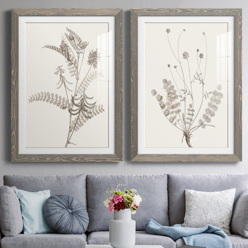 «Neutral Botanical Study VIIP», reproduction d'art encadrée - prête à être accrochée, Cadre en papier gris, Blanc