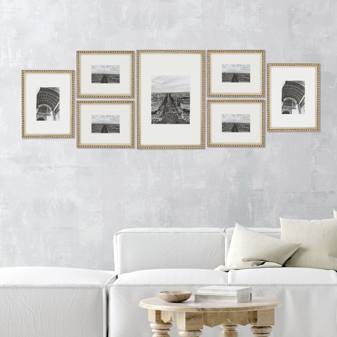 Letona Wood Beaded Picture Frame - Set of 7 with Mat Canora Grey 