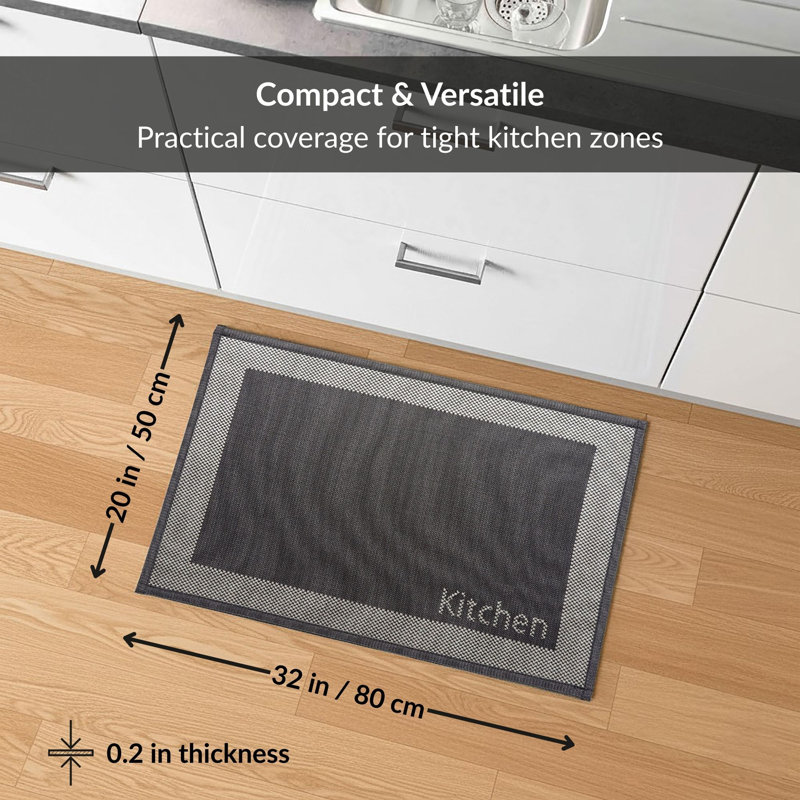 Two-Tone Black Kitchen Mat 20x32, Black, Rectangle 1'8" x 2'8"
