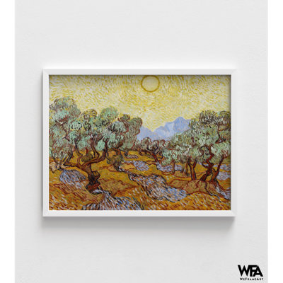 «Van Gogh Olive Trees with Yellow Sky and Sun», reproduction d'art encadrée Vincent Van Gogh, olivier Van Gogh, art mural encadré