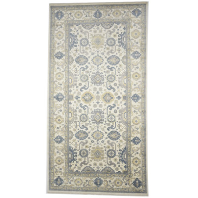 Hand-Knotted Oushak Chobi Oversized 9 x 18 Oriental Wool Area Rug Muted Cream