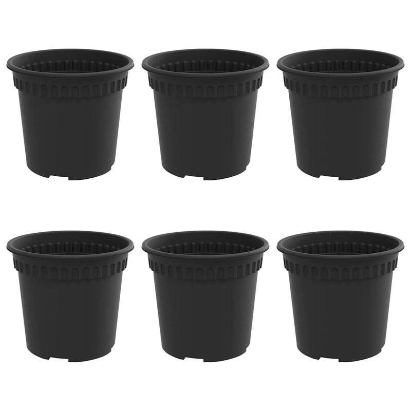 Round Flower Pot 6 Pcs Plastic, 12cm H x 15cm W x 15cm D, Black