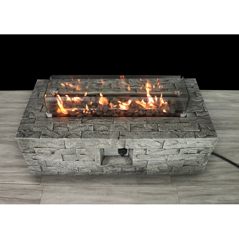 Bevins Rectangle Concrete Propane Smokeless Fire Pit Table