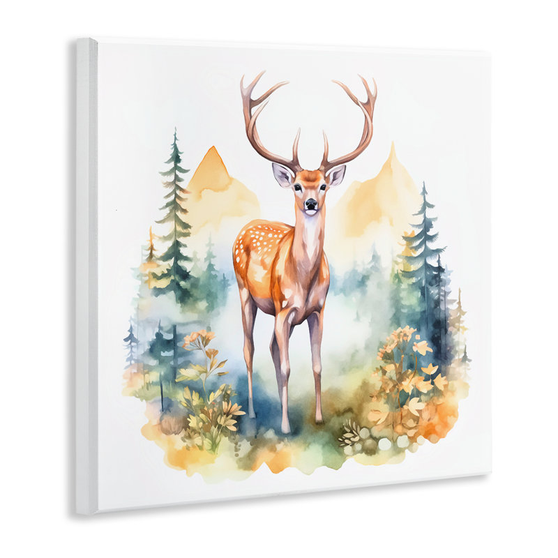 Art mural, cerf sauvage avec montagnes par Andrea Haase