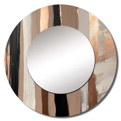 Penhall Brown And Black Beyond Boundaries IV - Abstract Large Wall Mirror, Brown Round Unique Mirror, Printed Metal Art