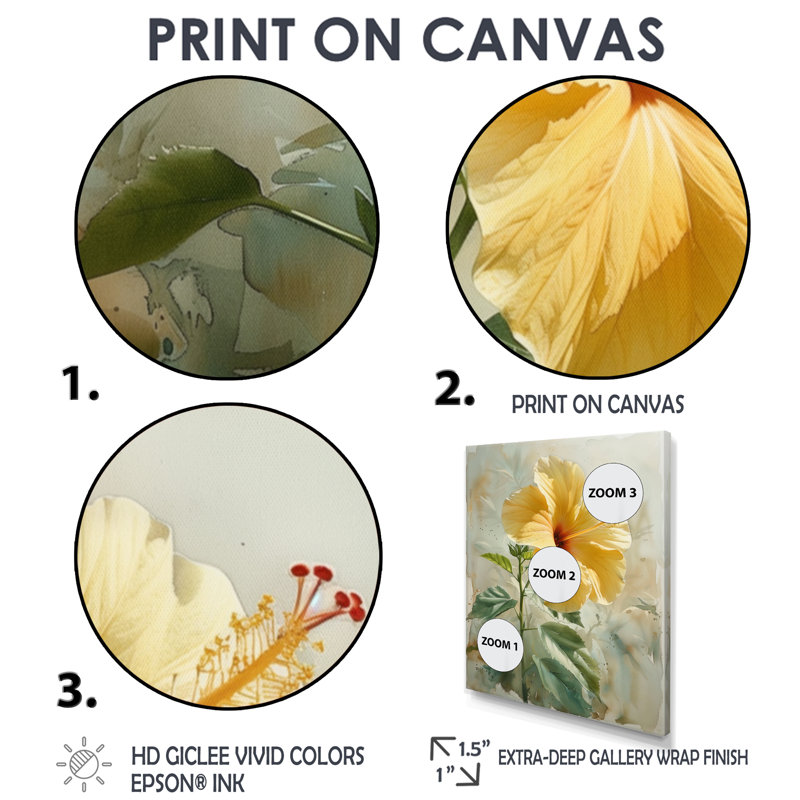 Yellow Spring Hibiscus Bloom - Hibiscus Wall Decor, 34" H x 44" W, Black Single Picture Framed