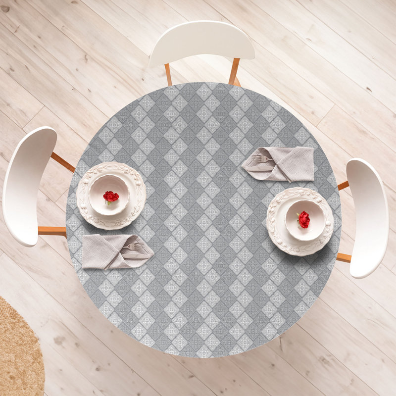 Gracie Oaks Damask Fitted Round Tablecloth Dimgray