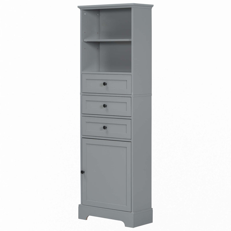 Grande armoire de rangement pour salle de bain avec tablette réglable, Gris