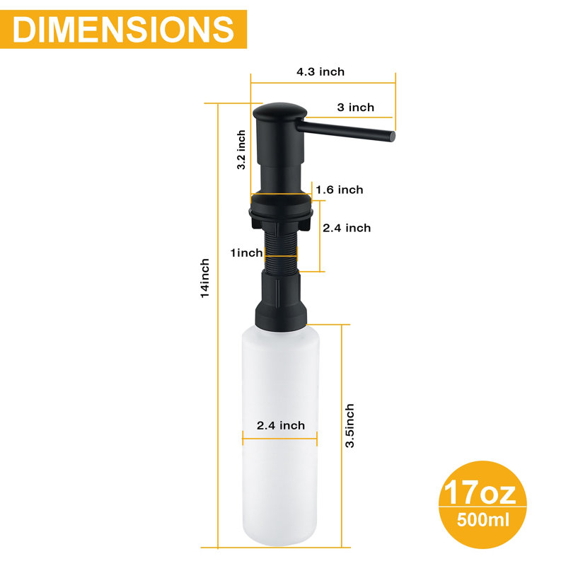Sink mount Soap Dispenser with Straight Nozzle, Matte Black