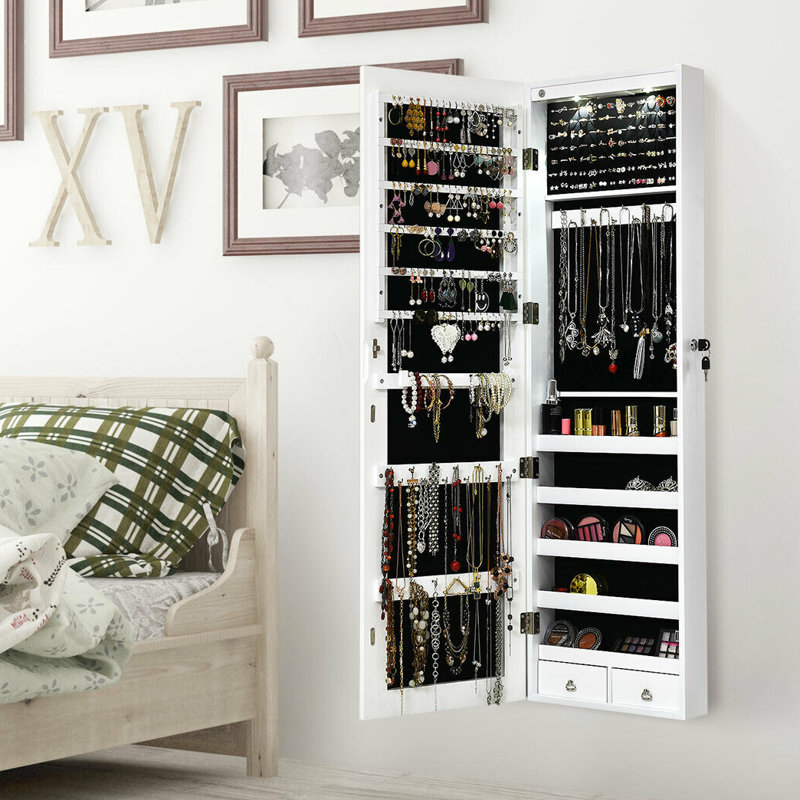 Armoire à bijoux avec miroir Conall, Blanc