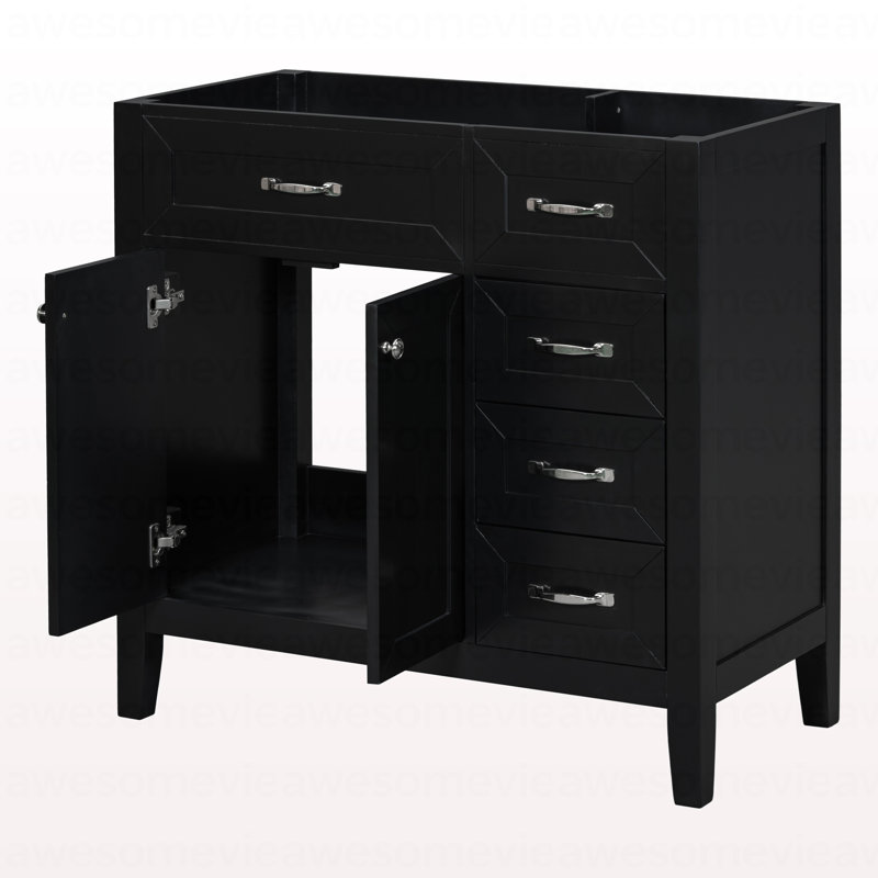 Meuble-lavabo 36 po sans lavabo, base d'armoire seulement, armoire de salle de bain avec tiroirs, structure solide et panneau de fibres à densité moyenne, noir