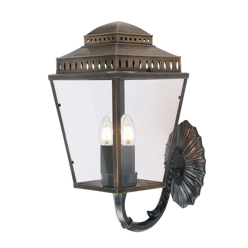 Ville Brown 3 - Bulb Outdoor Wall Lantern, Brass