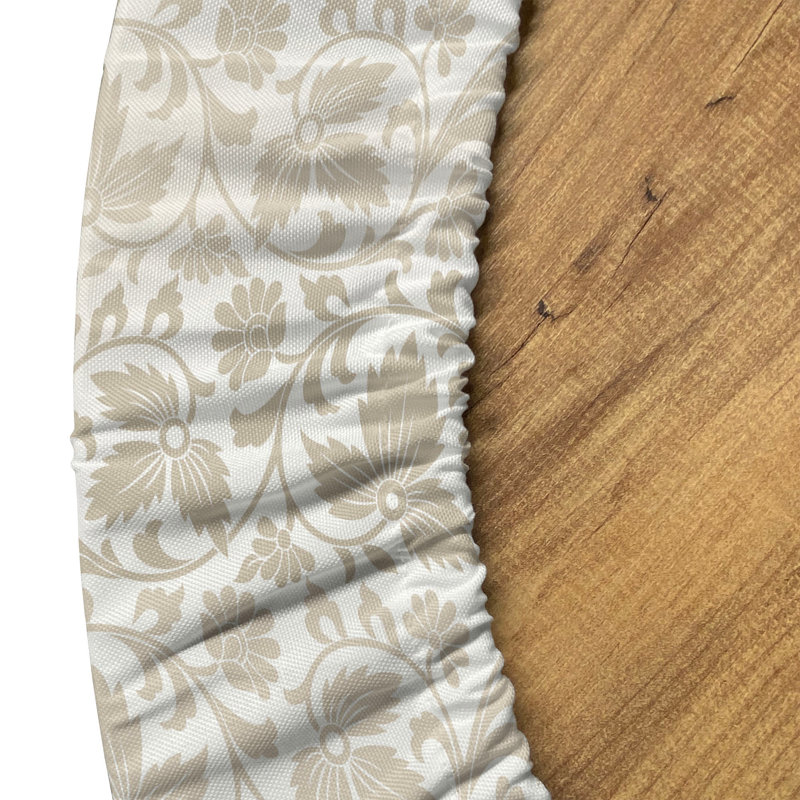 Union Rustic Victorian Fitted Round Tablecloth Beige White, 64.17" Round
