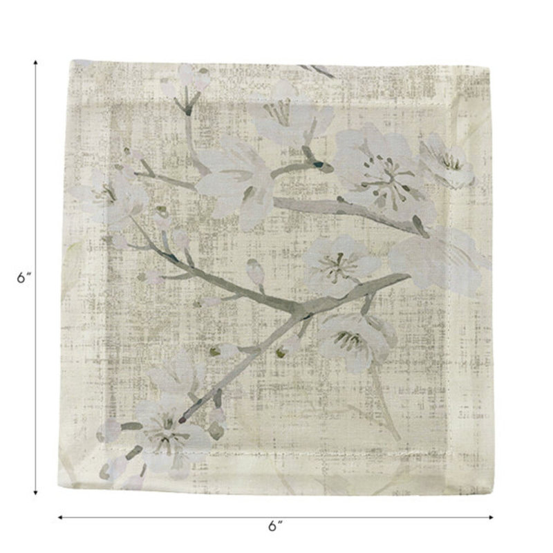 Blossom Fantasia Cotton Sateen Cocktail Napkins, Ivory