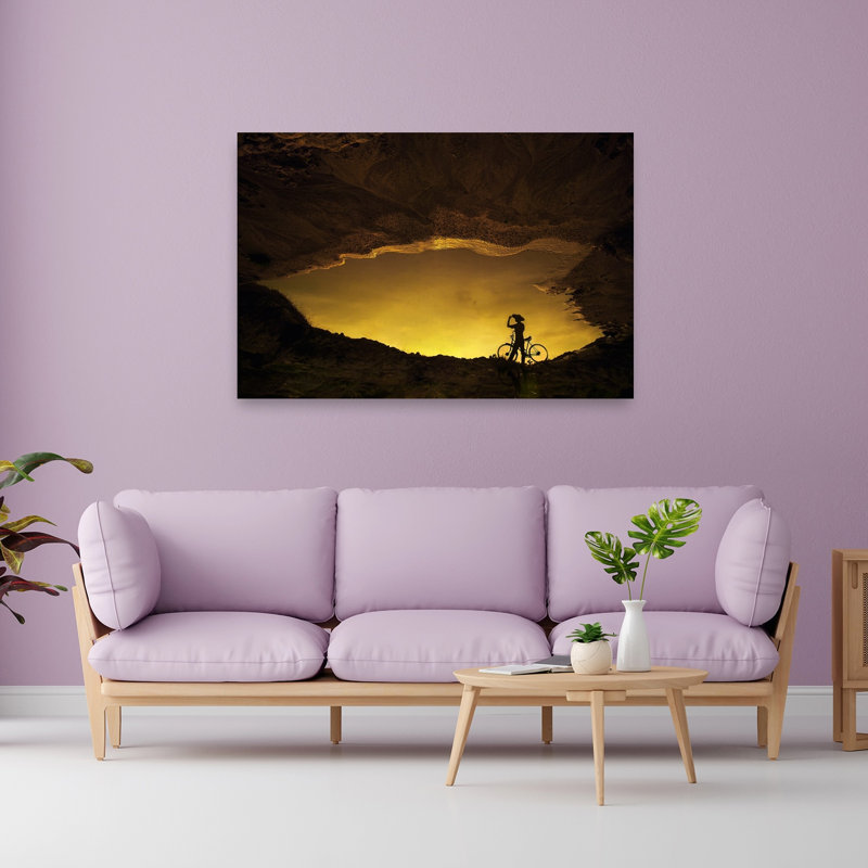 Golden Hour Rider Reflection Dramatic Peaceful Serene Landscape Mountain, impression murale, 40" H x 60" W