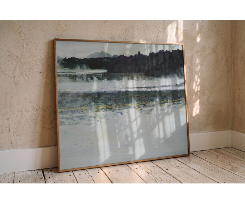 Misty Lake Landscape Print by Other Artist, 24 × 16, Matted Framed Print, Black