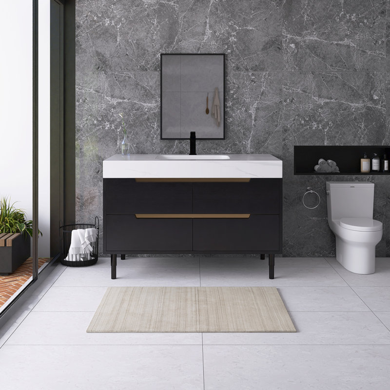Meuble-lavabo autoportant 35,4 po avec comptoir en faux marbre 35,4 po