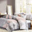 Édredon simple / simple en coton imprimé TG - gris / pêche avec jupe de lit et 3 coussins décoratifs-131103952-131103953
