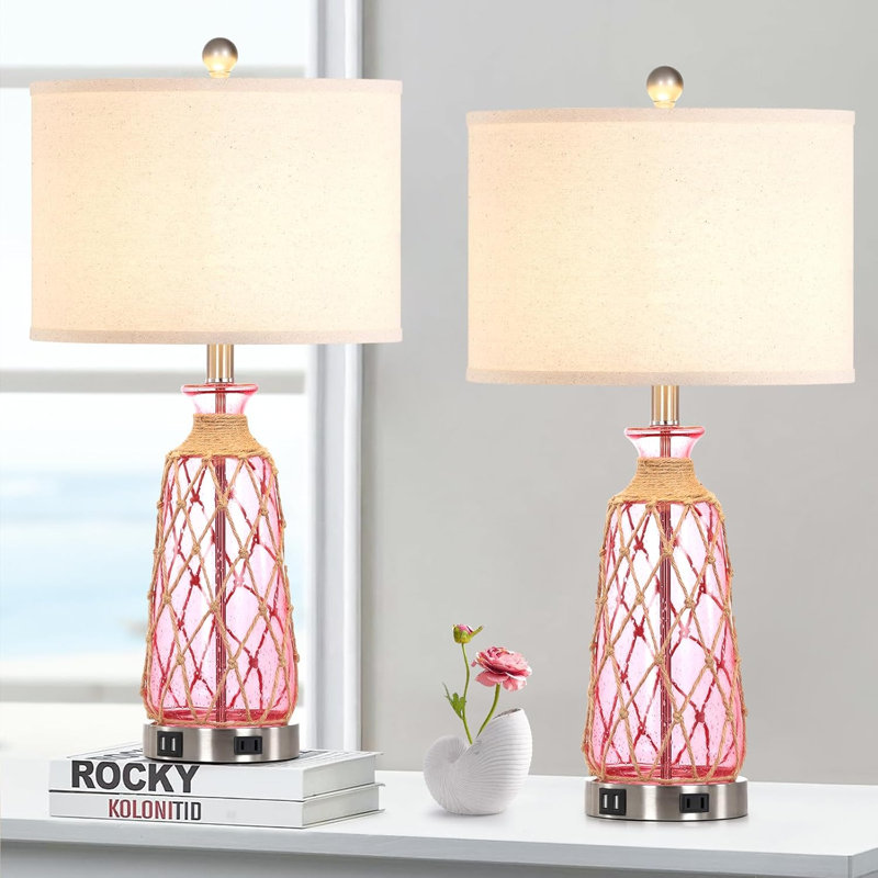 Table Lamps Set Of 2 With Usb Charging Ports, 3-Way Dimmable Touch Control, Led Bulbs, Glass Design For Bedroom, Living Room