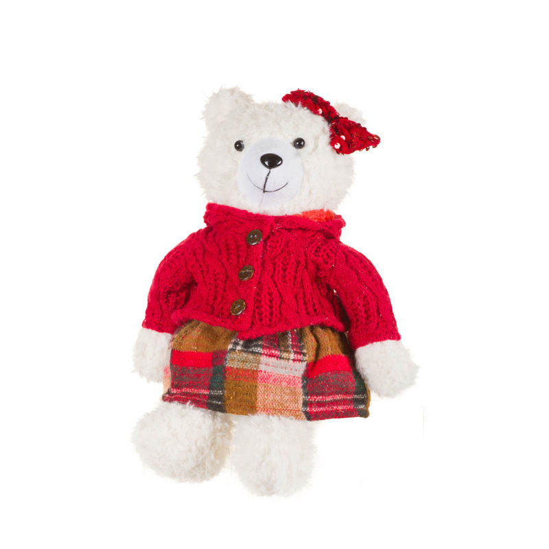 Figurine d'ours sœur en laine blanche avec nœud à paillettes