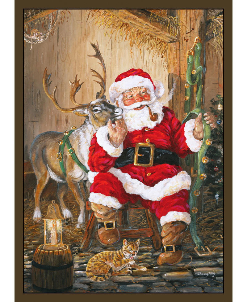 The Holiday Aisle® Santa and Reindeer Tufted Blue/Brown Area Rug ...