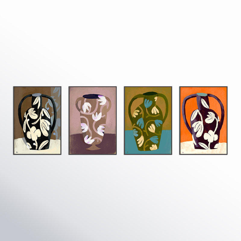 Vases. Set Of 4 Print by Marco Marella For Studio M, Black Framed Canvas, 50" H x 35" W x 1.25" D