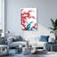 Ensemble de 1 tableau sur toile tendue représentant des fleurs de prunier rouges et des rochers bleus-1736661505