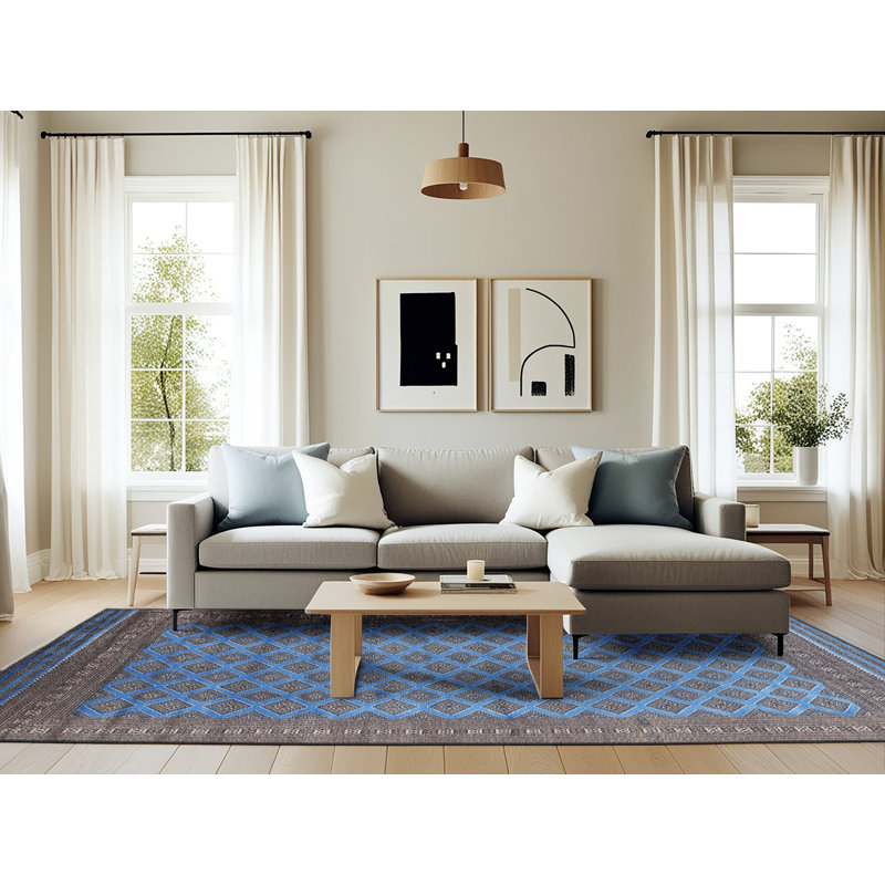 Tapis bleu / gris Kelsi, Rectangle 6 pi x 9 pi