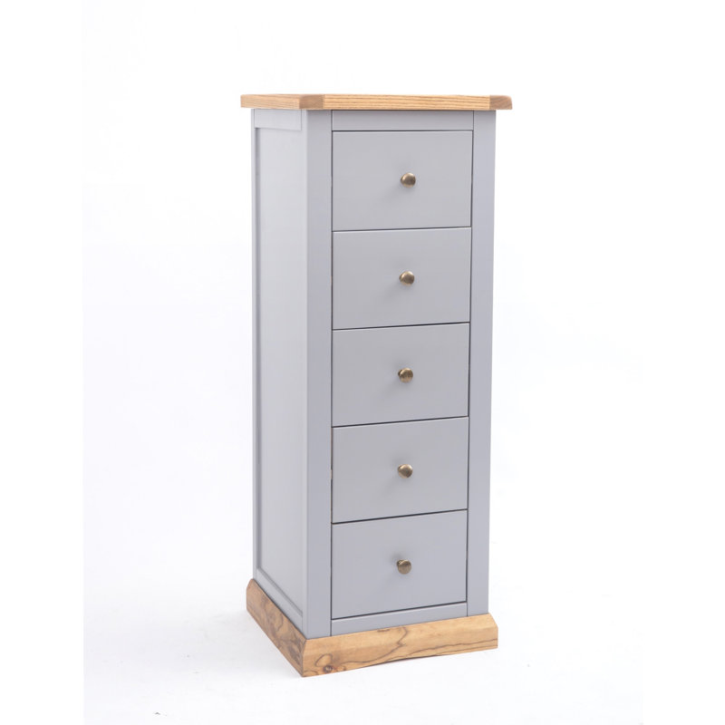 Mincey 45 cm W Chest of 5 Drawers, Natural/Grey/Gold