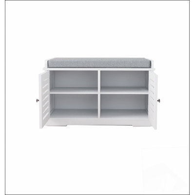 Shoe Storage Bench with Padded Seat Cushion, Entryway Bench with 2 Barn Doors