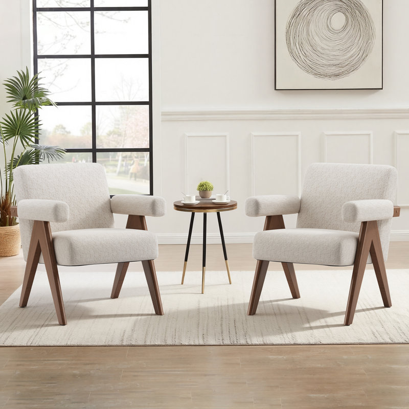 Chaise d'appoint rembourrée Mid-Century, Beige